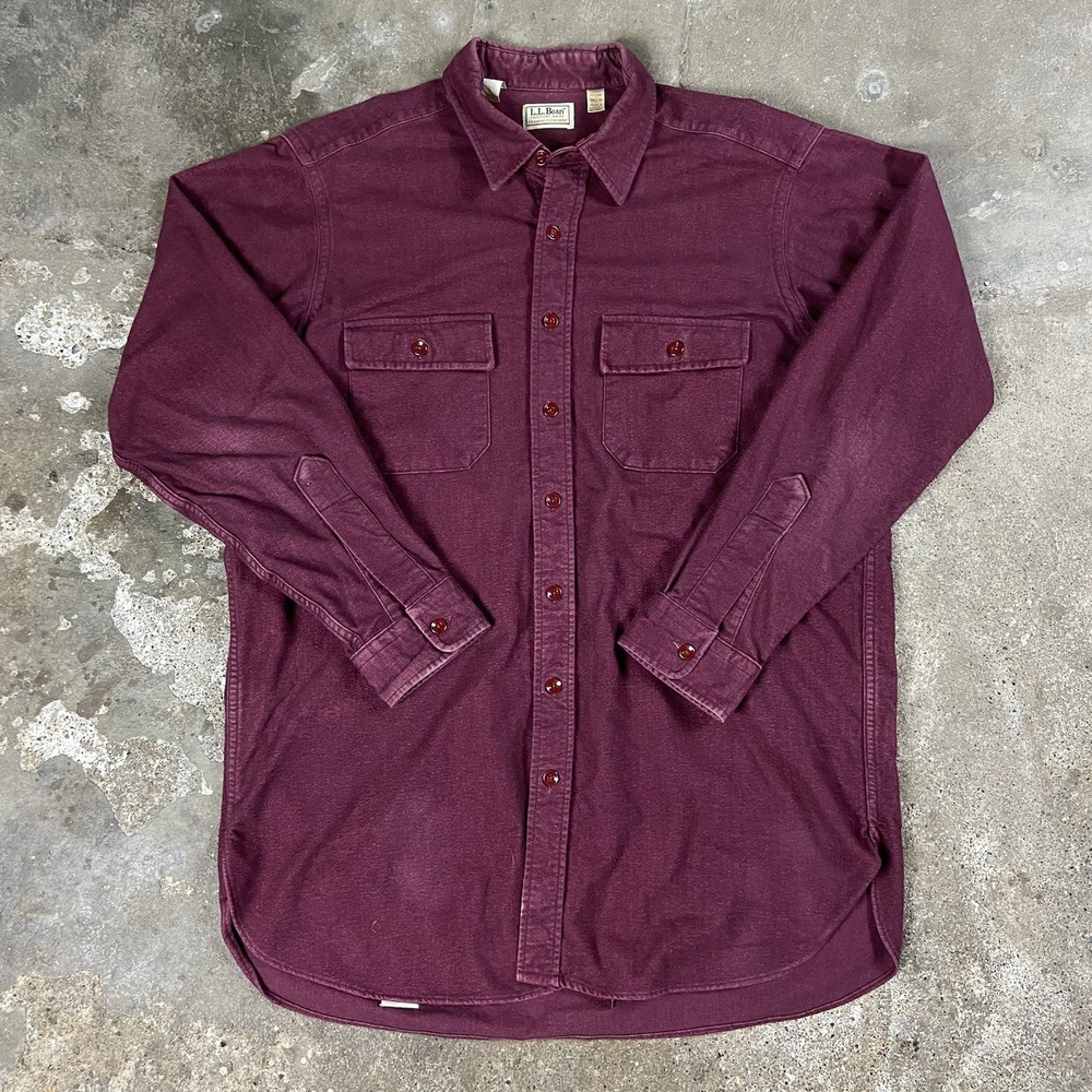 Vintage L.L.Bean Button-Up Shirt Size Tall 17 Burgundy Chamois Cloth Long Sleeve